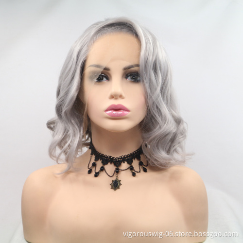 Vigorous Wholesale curly lace wig frontal black women african glueless cosplay high temperature short wigs wave synthetic wig